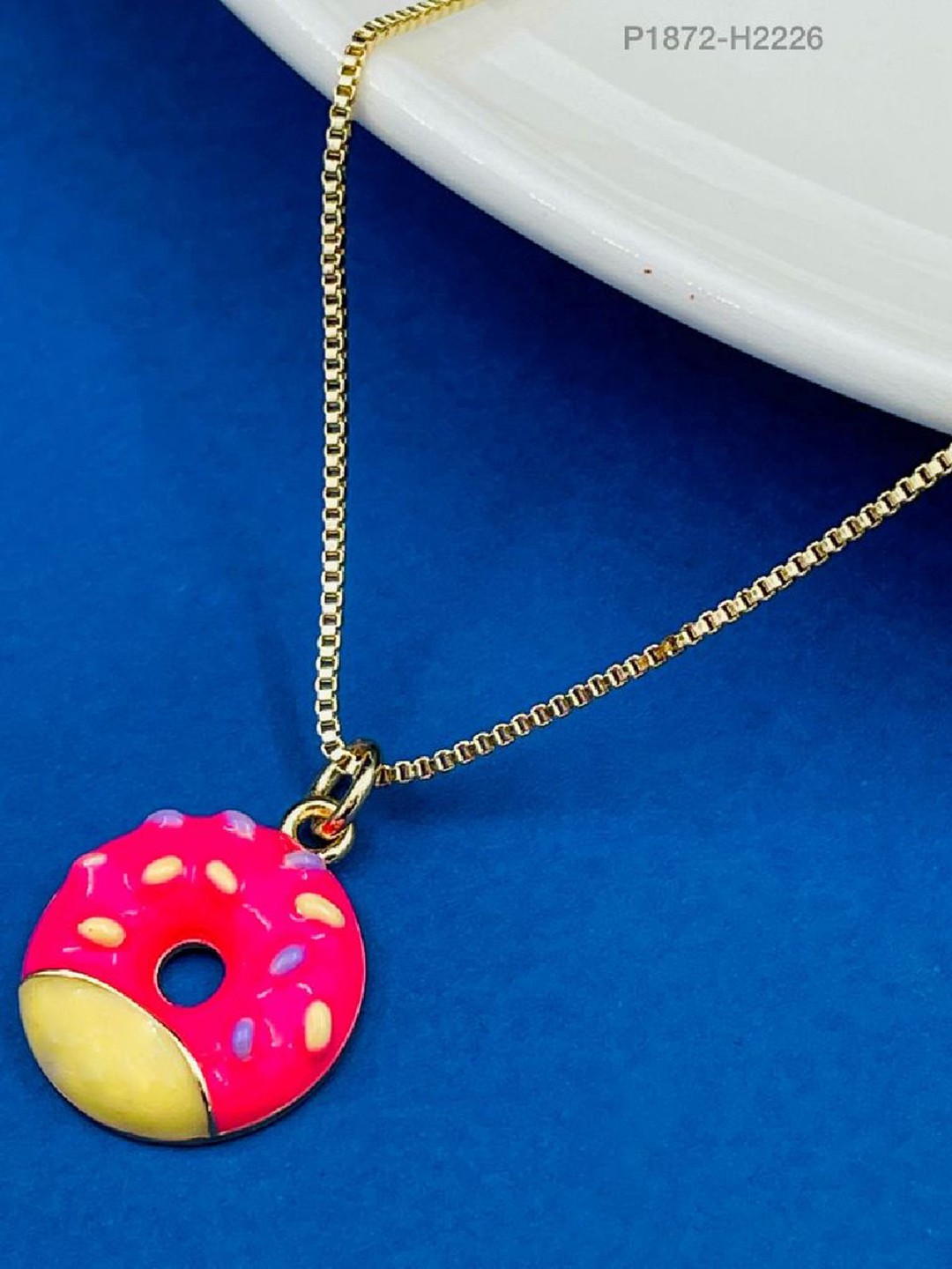 

ZIVOM Gold-Plated Donut Pendant With Chain, Pink