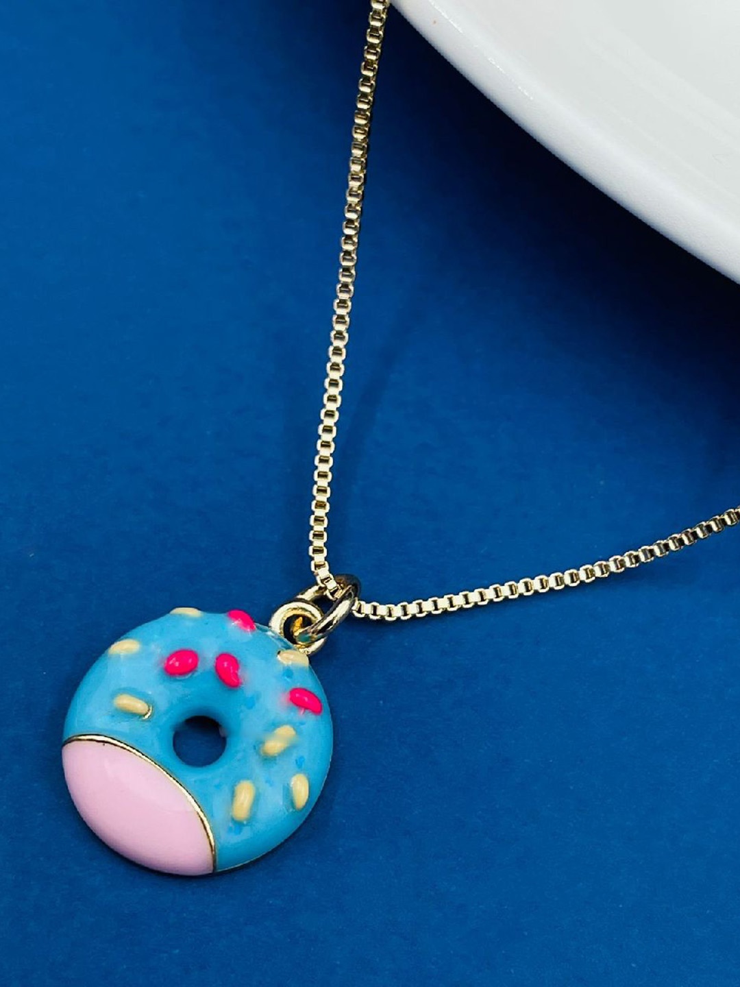 

ZIVOM 18KT Gold-Plated Enamelled Donut Pendant With Chain