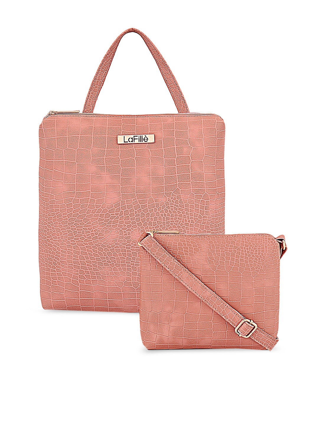 

LaFille Set Of 2 Textured PU Structured Handheld Bag & Sling Bag, Peach