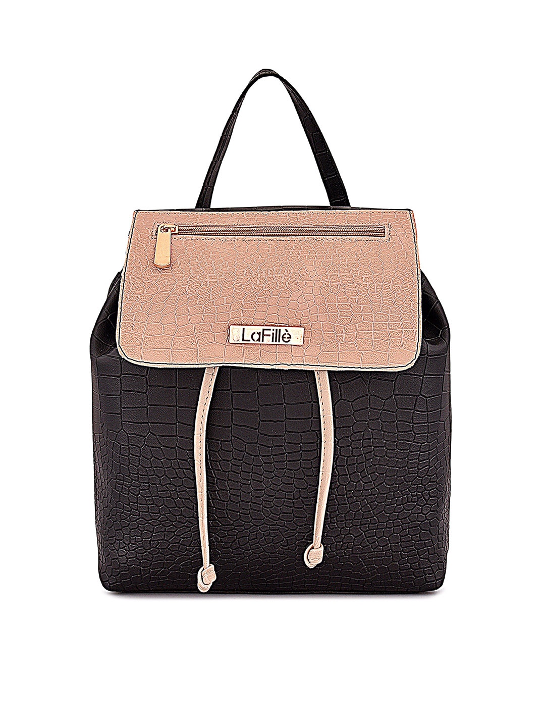 

LaFille Colourblocked PU Structured Handheld Bag, Black