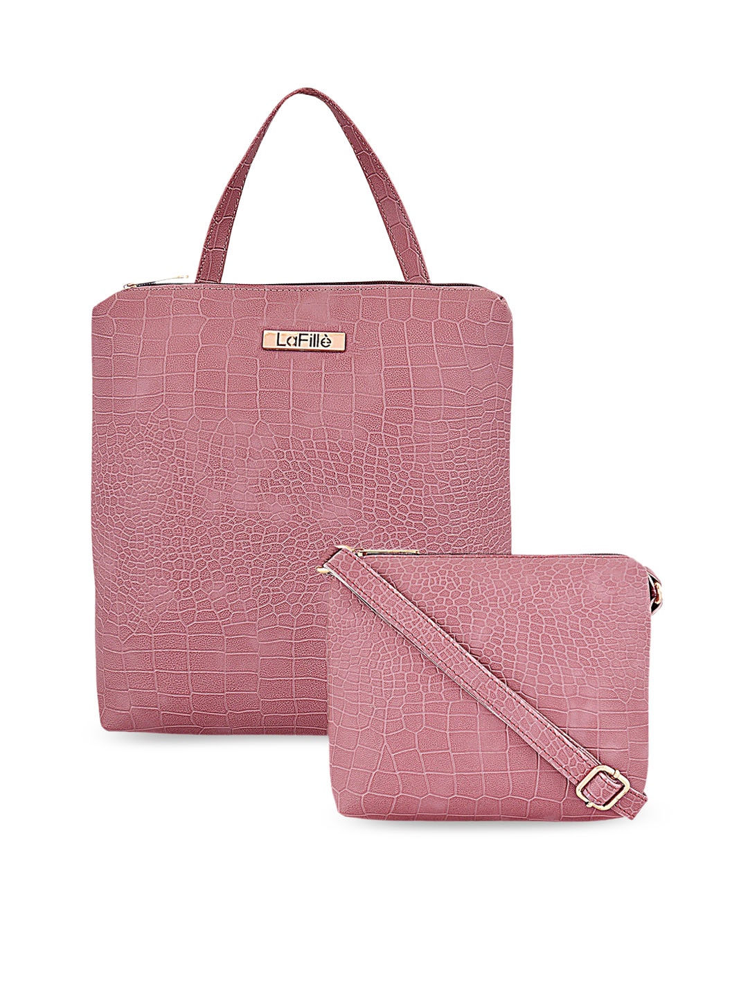 

LaFille SetOf 2 Textured PU Oversized Shopper Handheld Bag, Purple