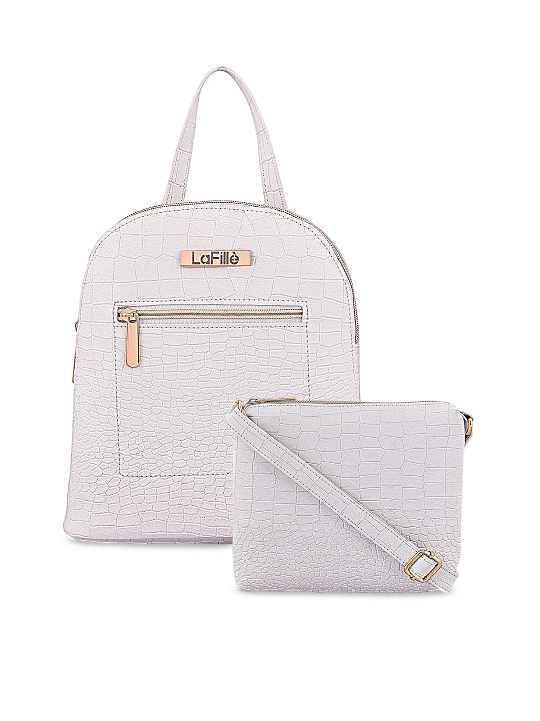 

LaFille Set Of 2 Textured PU Structured Handheld Bag, White