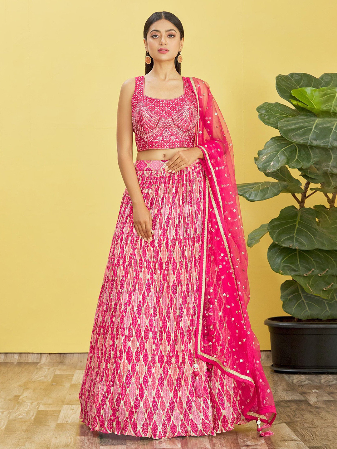 

FABPIXEL Embroidered Semi-Stitched Lehenga & Unstitched Blouse With Dupatta, Pink