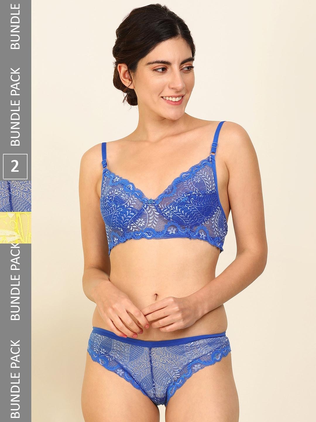 

AROUSY Pack Of 2 Cotton Lingerie Set, Blue