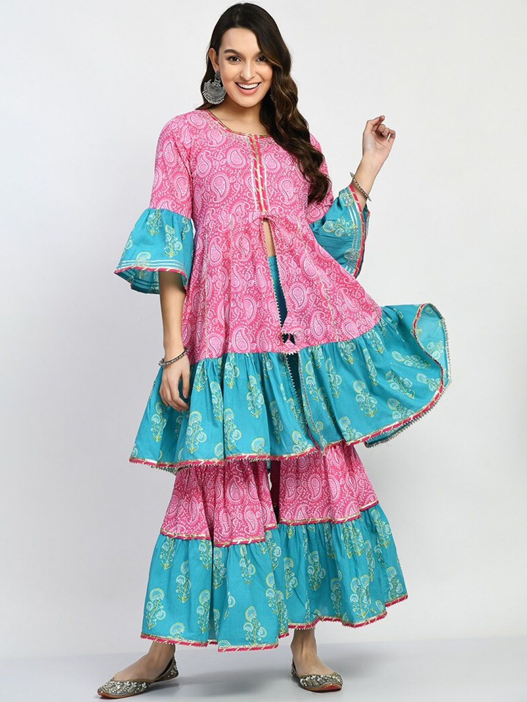 

MAFE Paisley Printed Pure Cotton Kurta with Sharara, Pink