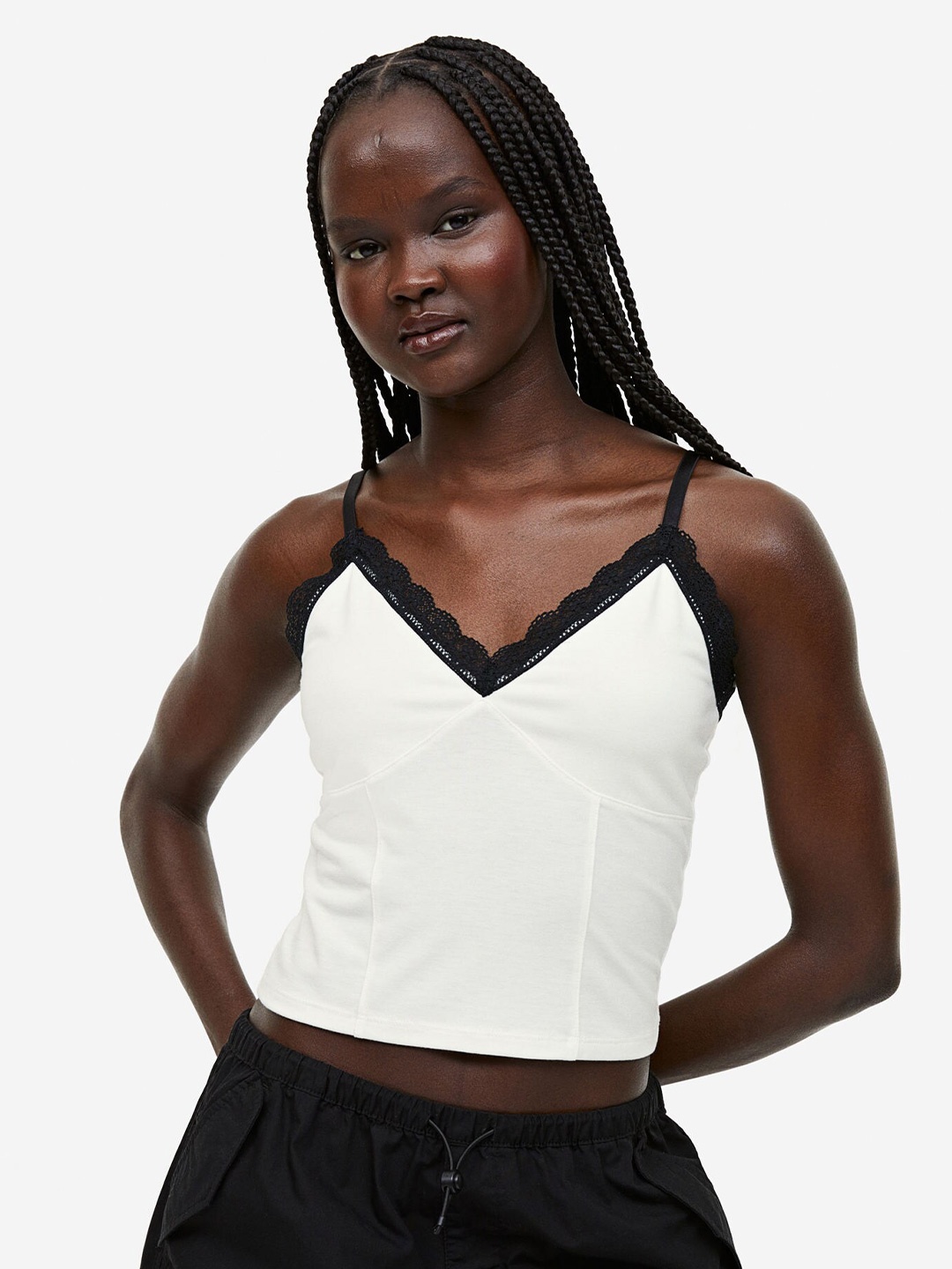 

H&M Lace-Trimmed Strappy Top, White