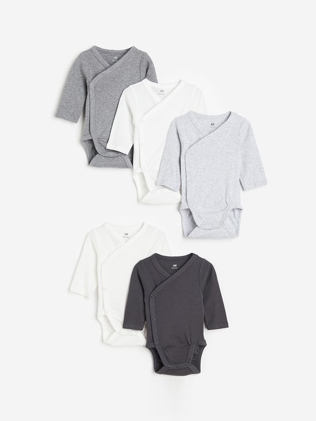 

H&M Girls 5-Pack Wrapover Bodysuits, Grey