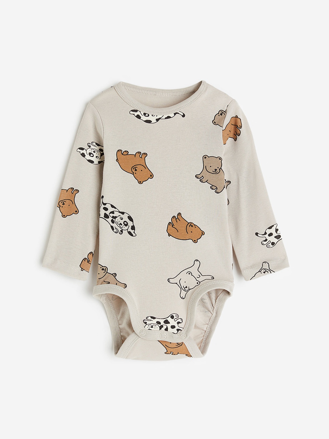 

H&M Boys Pure Cotton Long-Sleeved Bodysuit, Beige