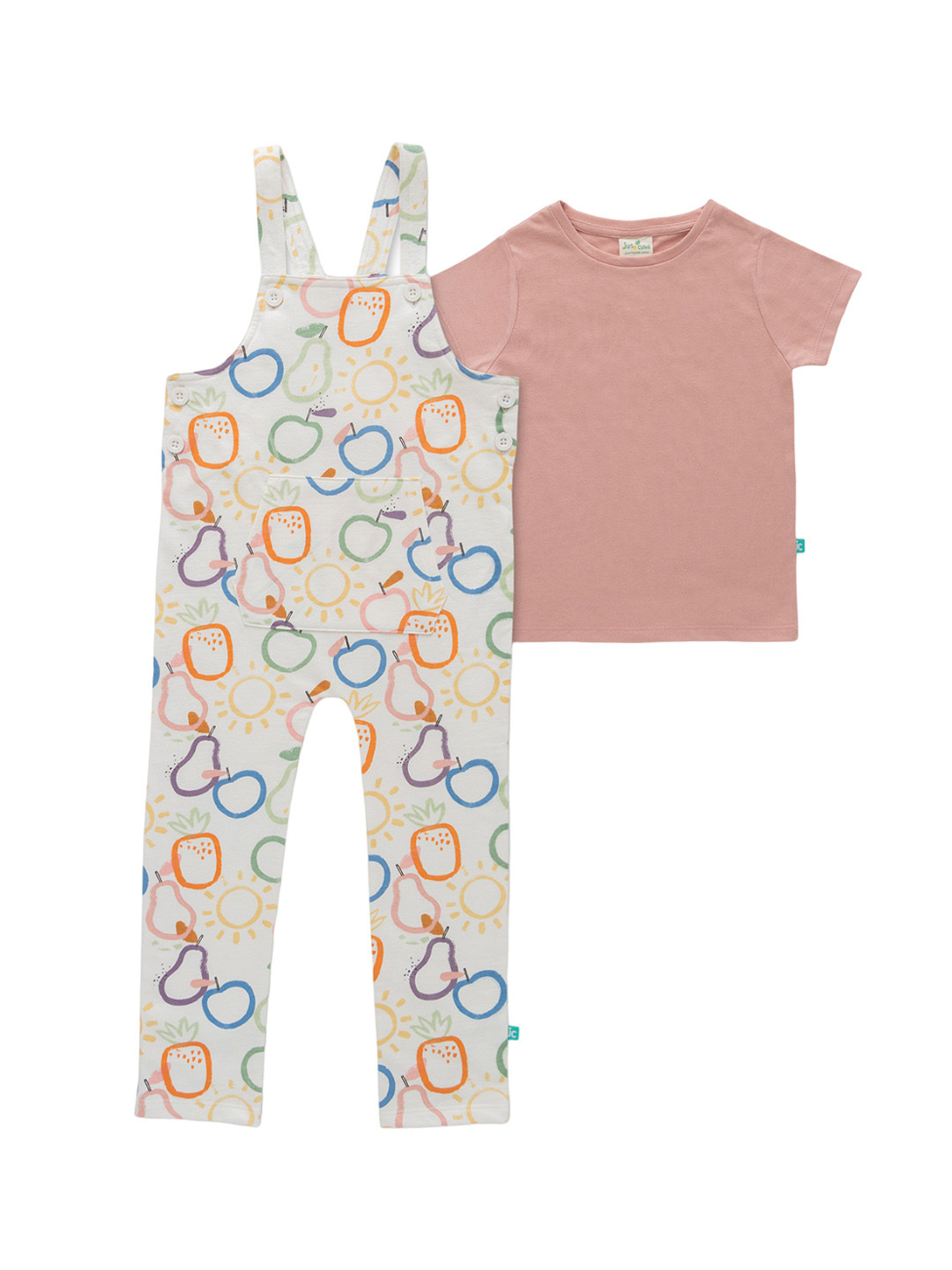 

JusCubs Infant Girls Conversational Printed Cotton Dungaree With T-Shirt, Off white