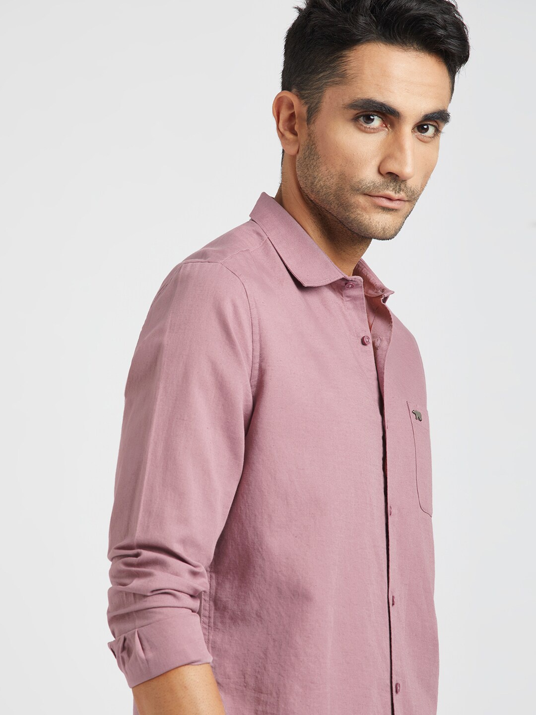 

THE BEAR HOUSE Spread Collar Slim Fit Opaque Casual Shirt, Pink