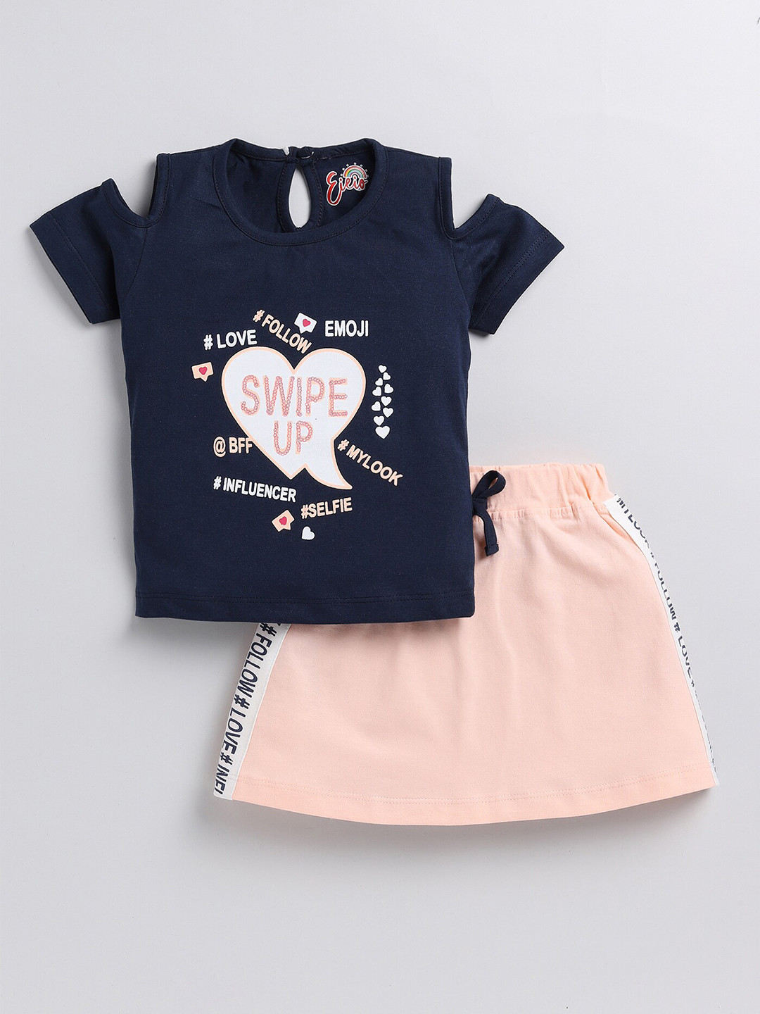 

Eieio Girls Graphic Printed Pure Cotton T-Shirt With Skirt, Navy blue