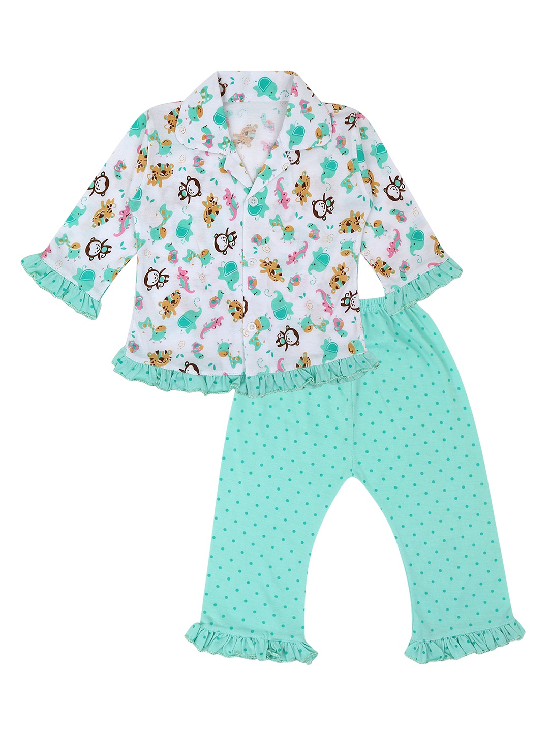 

Superminis Girls Conversational Printed Pure Cotton Night suit, Green