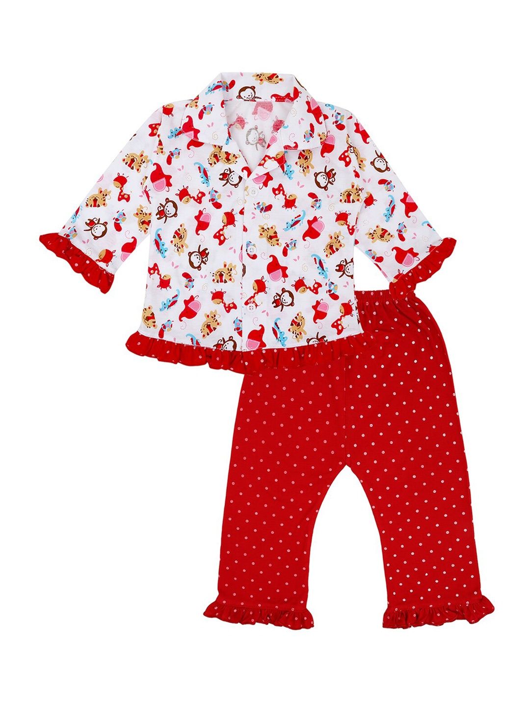 

Superminis Girls Conversational Printed Pure Cotton Night suit, Red