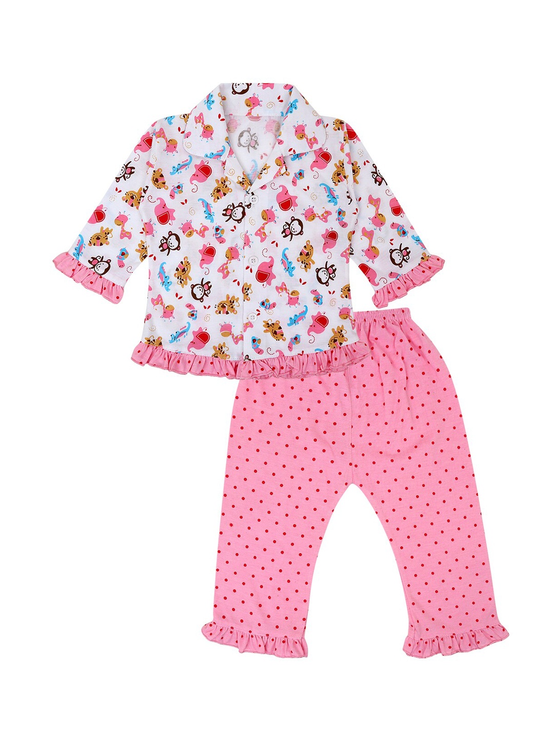 

Superminis Girls Conversational Printed Pure Cotton Night suit, Pink