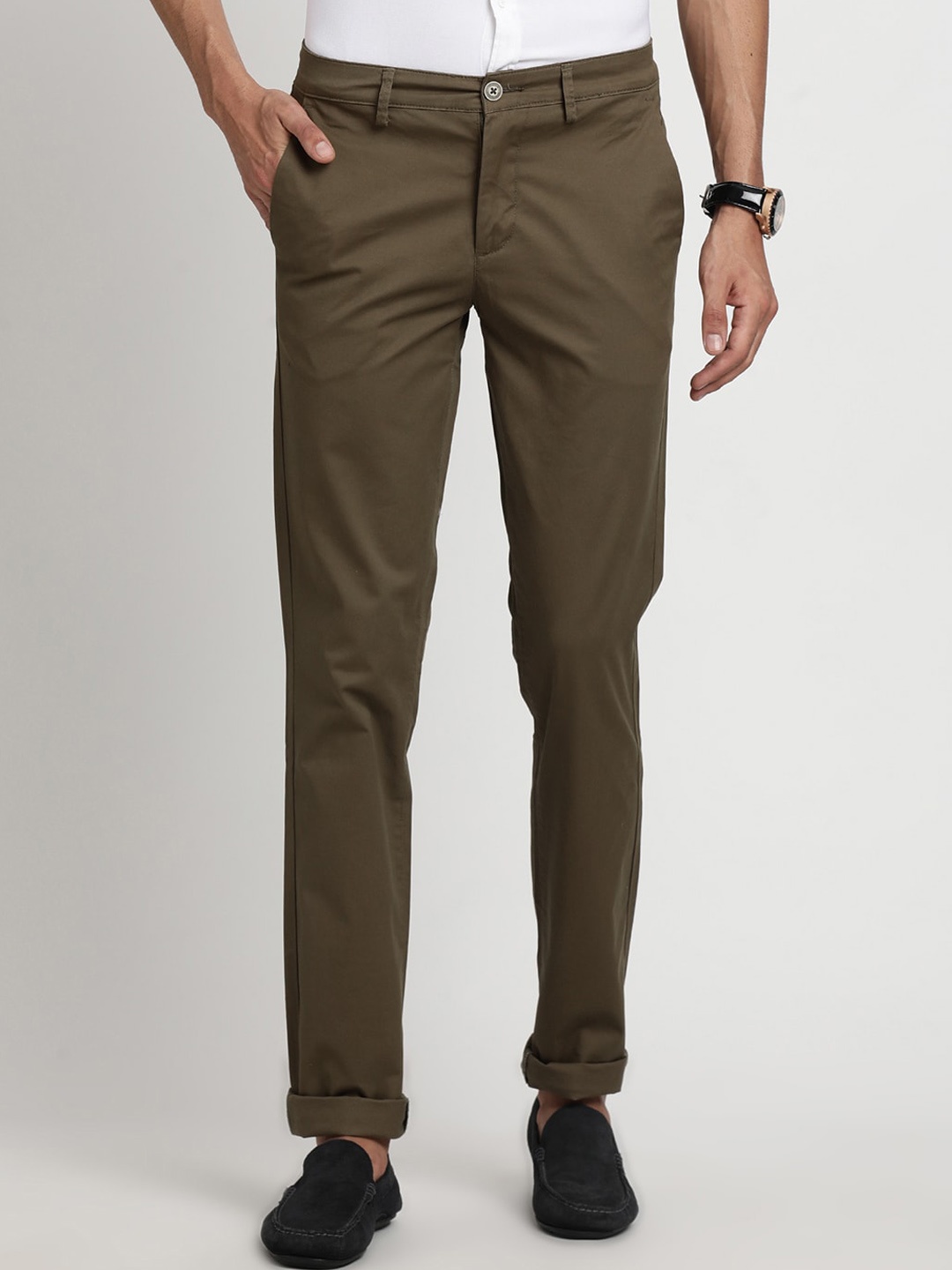 

Turtle Men Relaxed Skinny Fit Easy Wash Chinos Trousers, Olive