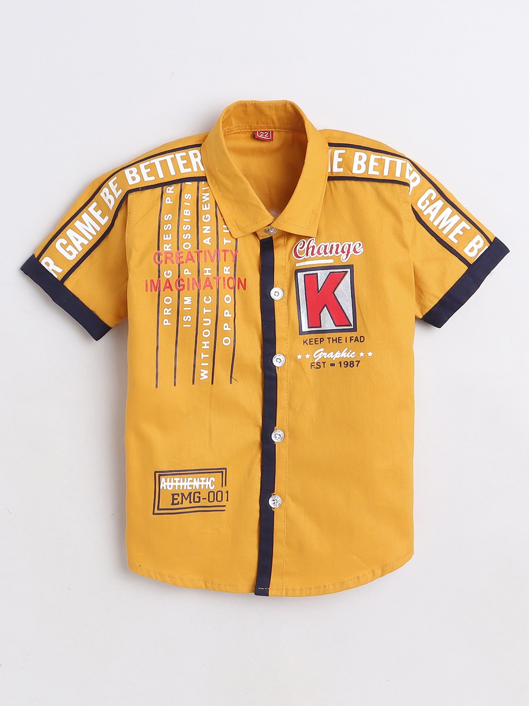 

BAESD Boys Printed Pure Cotton Shirt with Shorts, Yellow