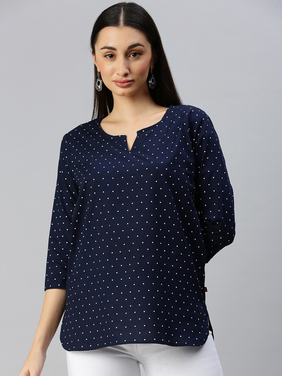 

Bareblow Geometric Printed Cotton Top, Navy blue