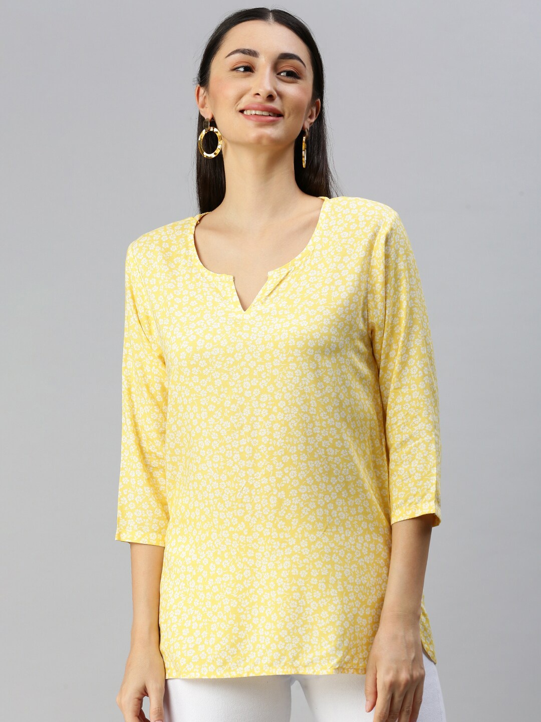 

Bareblow Floral Printed Cotton Top, Yellow