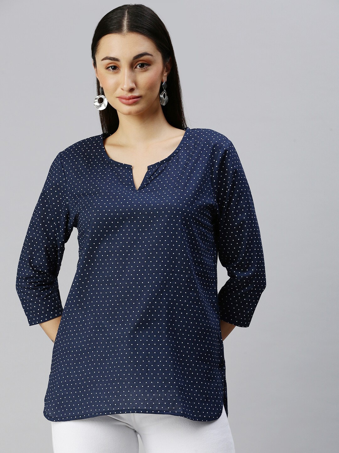 

Bareblow Geometric Printed Cotton Top, Navy blue