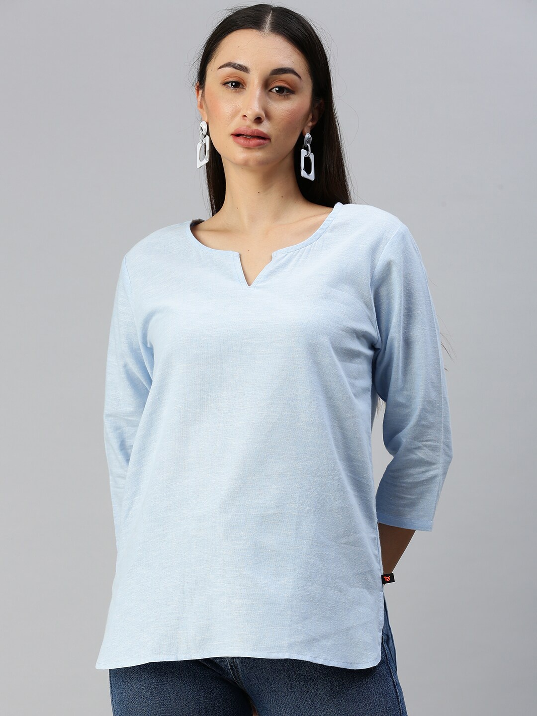 

Bareblow Round Neck Cotton Top, Blue