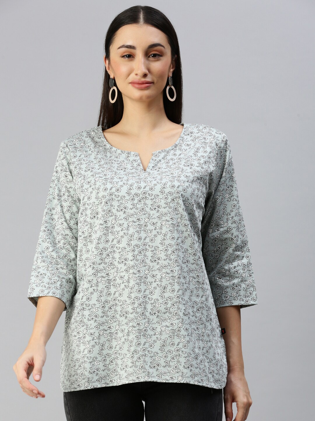 

Bareblow Floral Printed Cotton Top, Grey