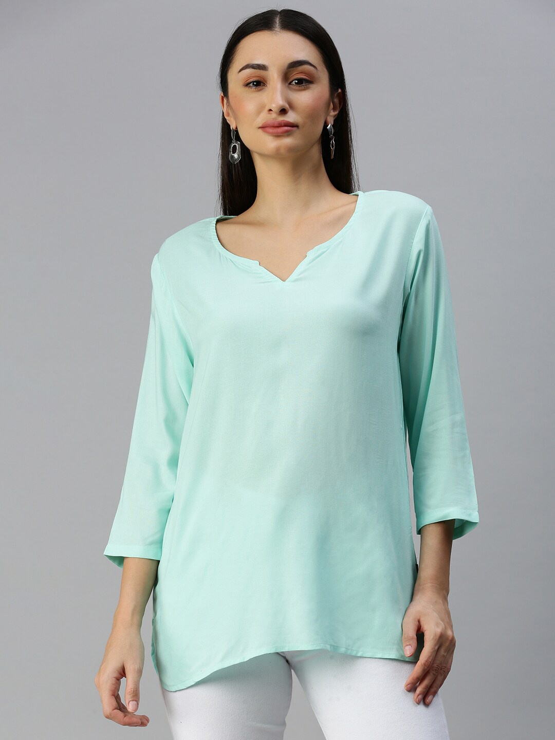 

Bareblow Round Neck Cotton Top, Sea green