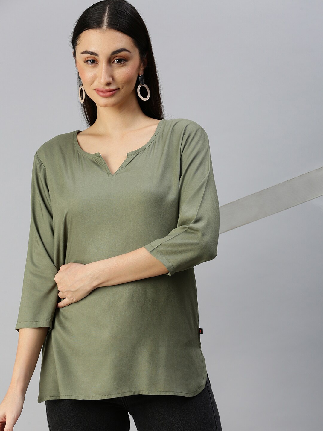 

Bareblow Round Neck Cotton Top, Green