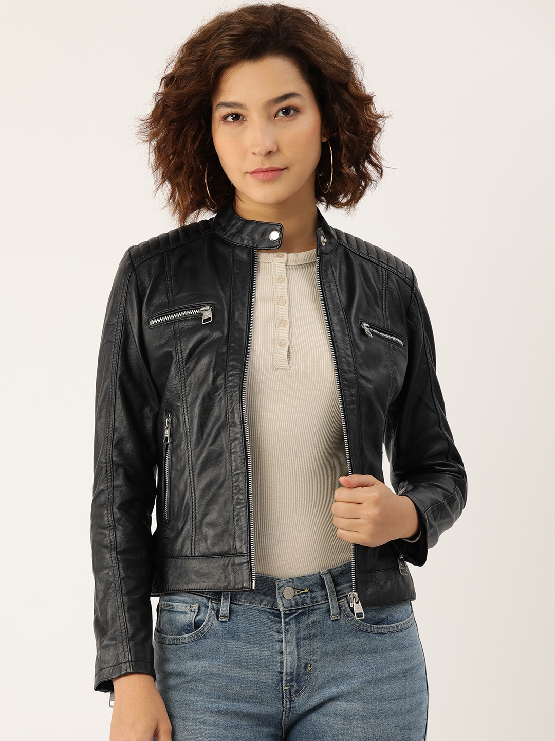 

Leather Retail Leather Biker Jacket, Black