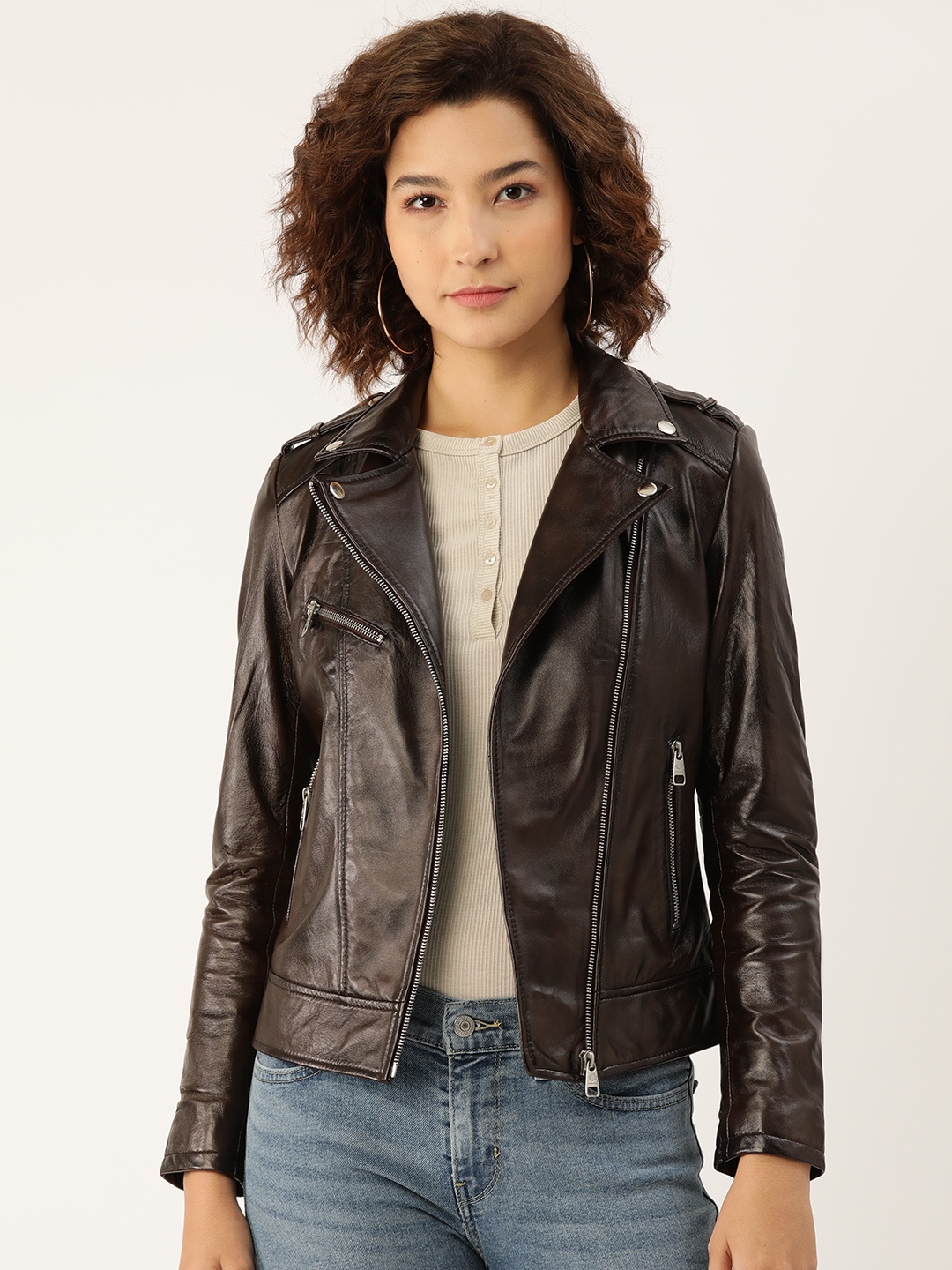 

Leather Retail Leather Biker Jacket, Coffee brown