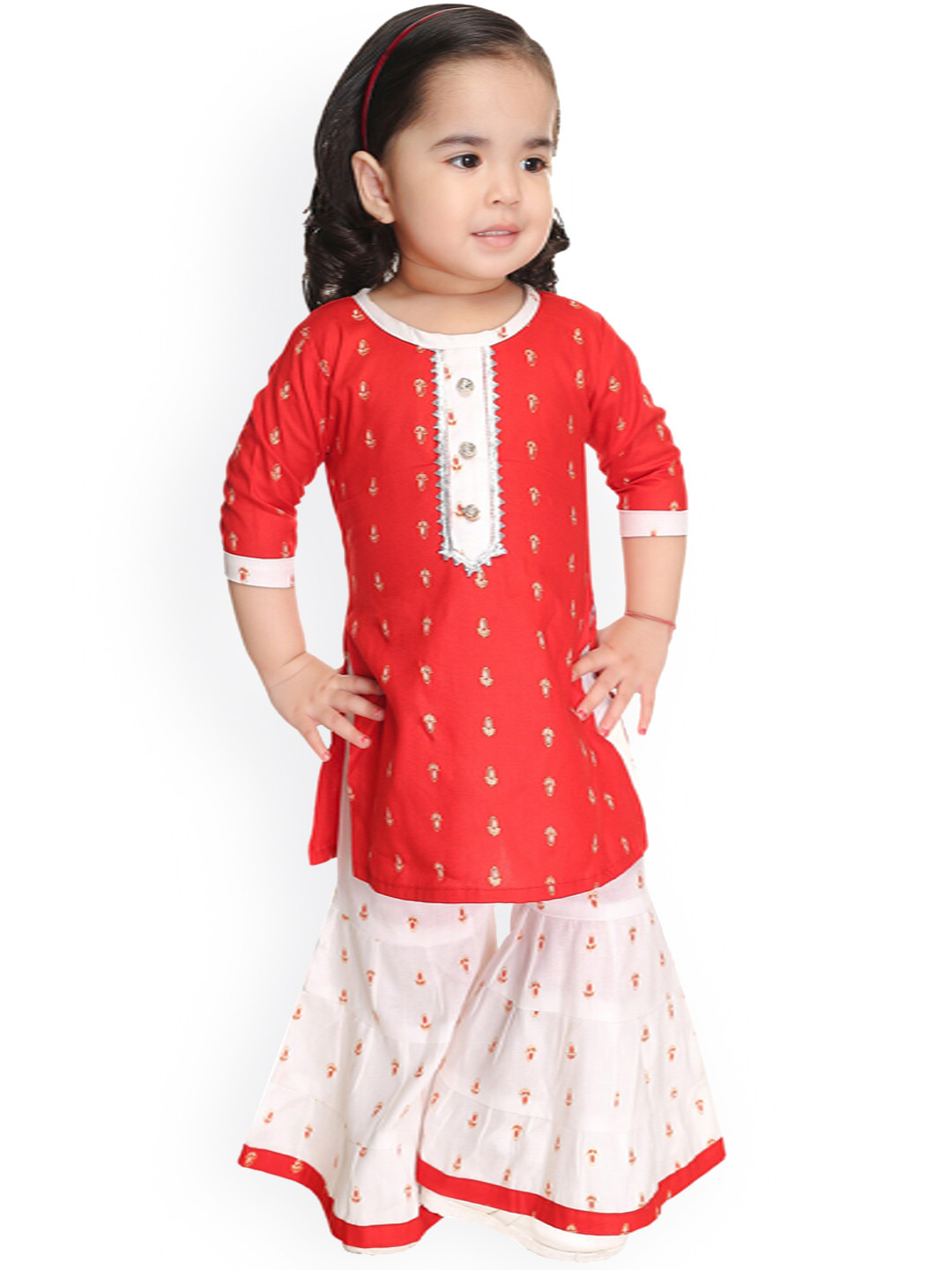 

BAESD Girls Ethnic Motifs Printed Gotta Patti Kurta With Sharara, Red