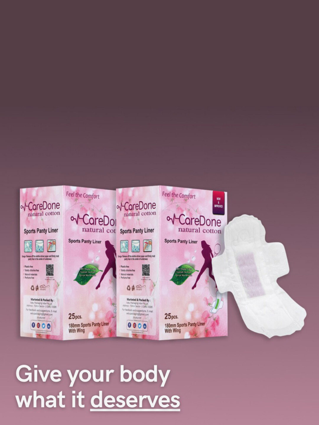 

CareDone Set Of 2 Organic Natural Cotton 180mm Ultra Thin Sports Panty Liners- 25 Pcs Each, White