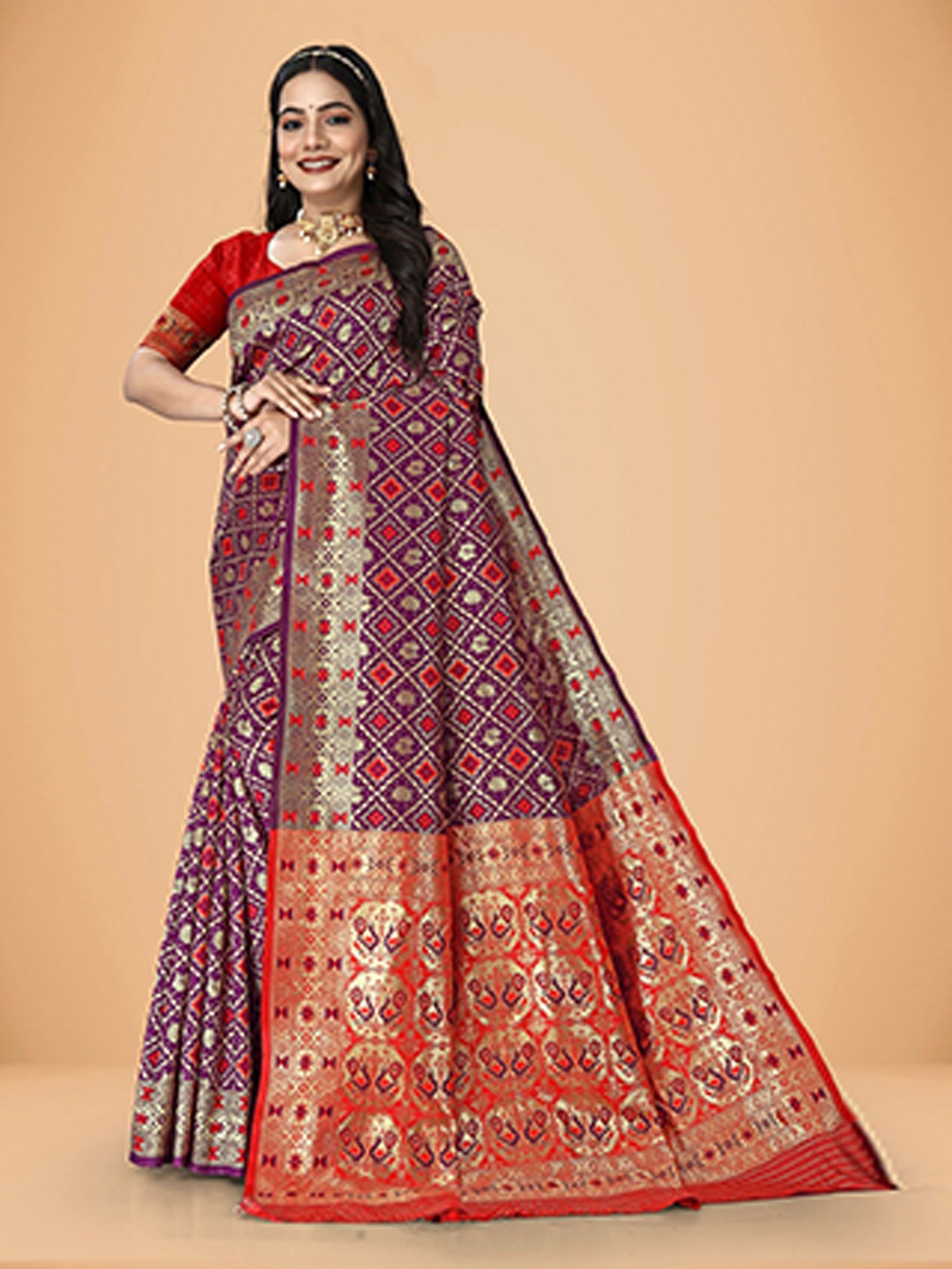 

Rivana Ethnic Motifs Woven Design Zari Patola Saree, Purple