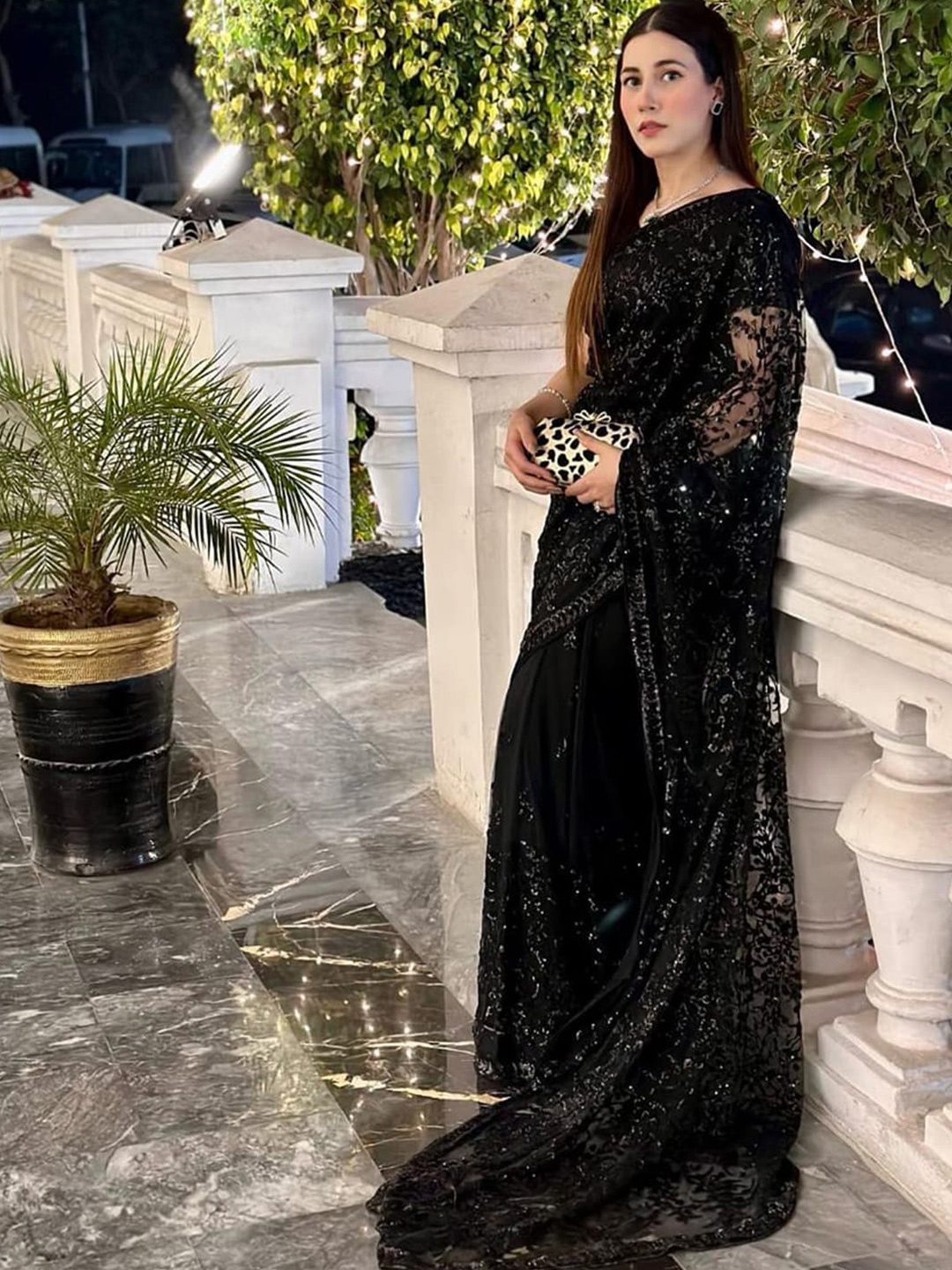 

Mitera Black Embellished Saree