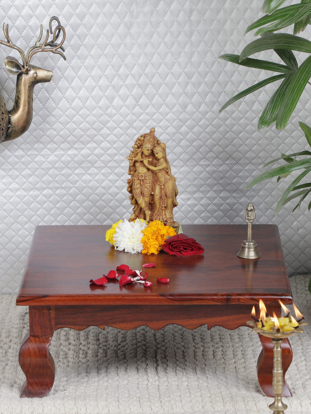 

GLOBALLY INDIAN Brown Square Wooden Pooja Chowkie
