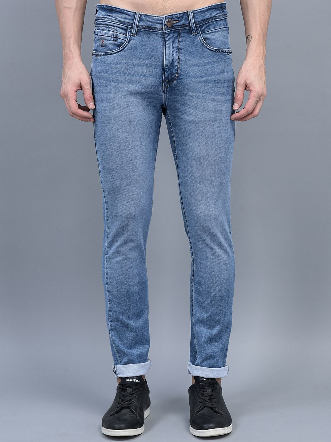 

COBB Men Comfort Slim Fit Clean Look Heavy Fade Mid-Rise Cotton Jeans, Blue