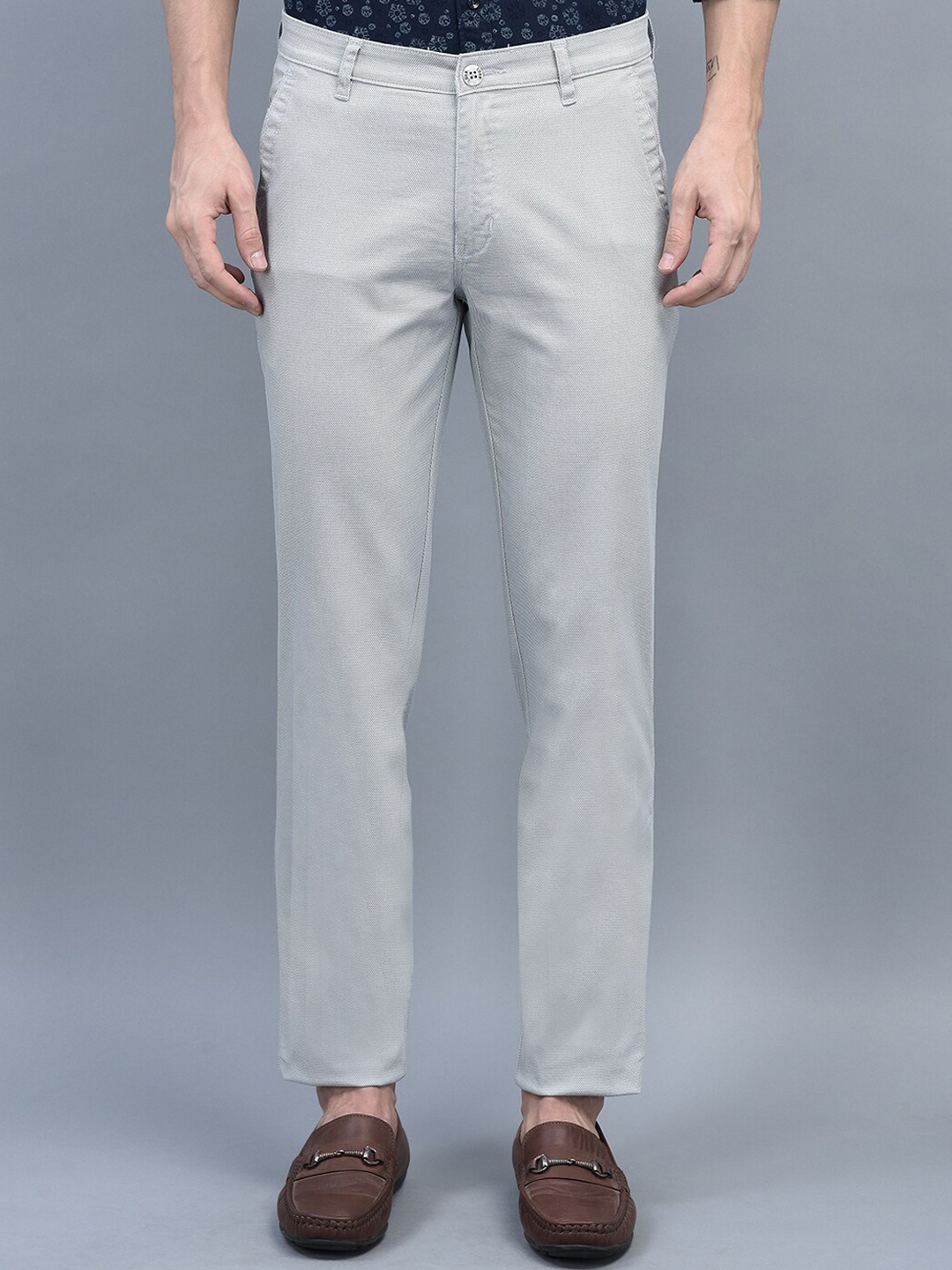 

COBB Men Smart Slim Fit Cotton Chinos Trousers, Grey