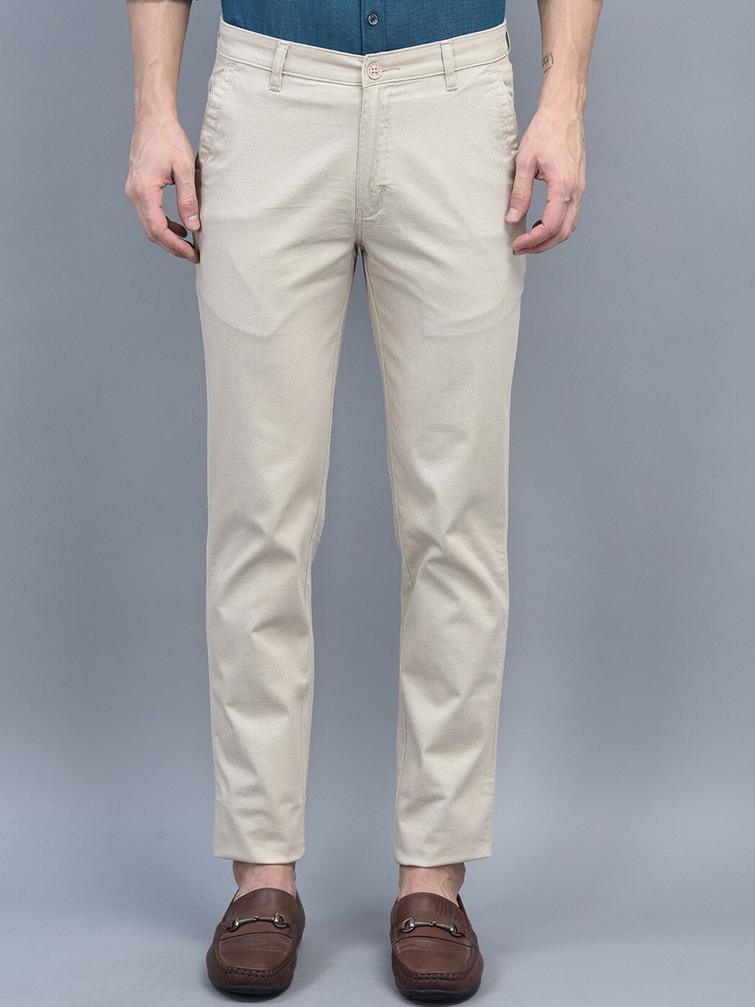 

COBB Men Smart Slim Fit Cotton Chinos Trousers, Beige