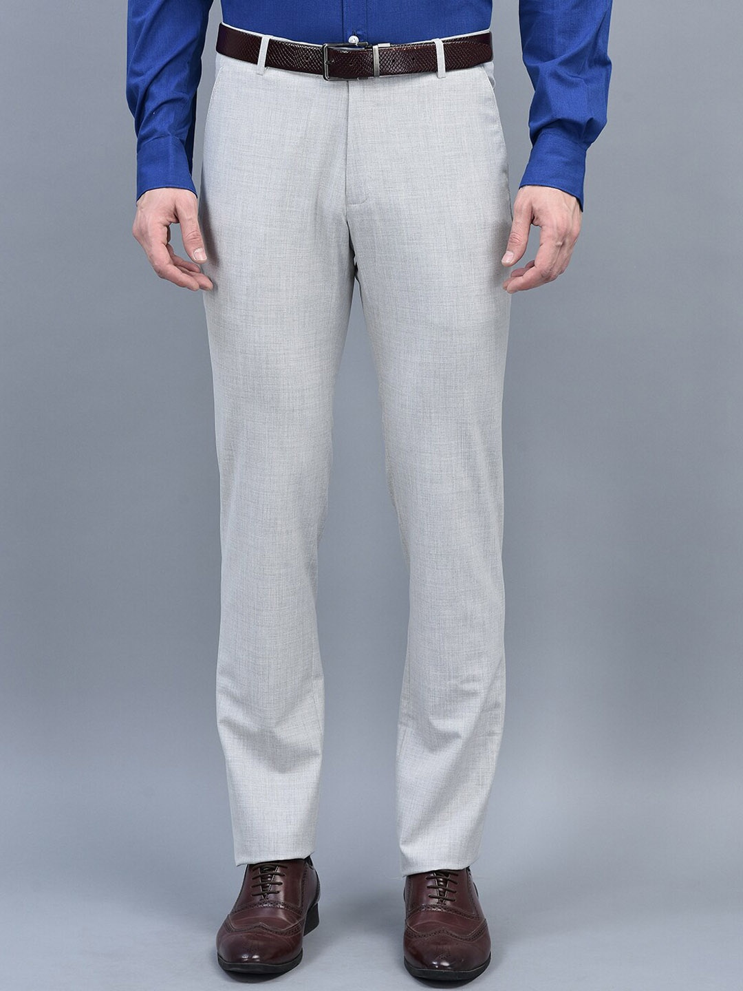 

COBB Men Ultra Mid-Rise Cotton Formal Trousers, Grey