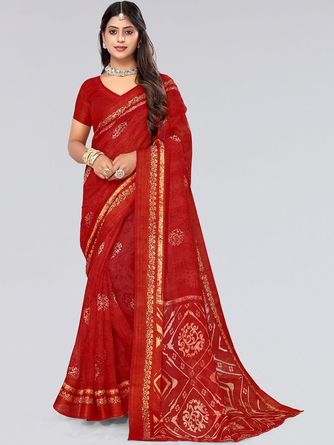 

KALINI Ethnic Motifs Printed Saree, Red
