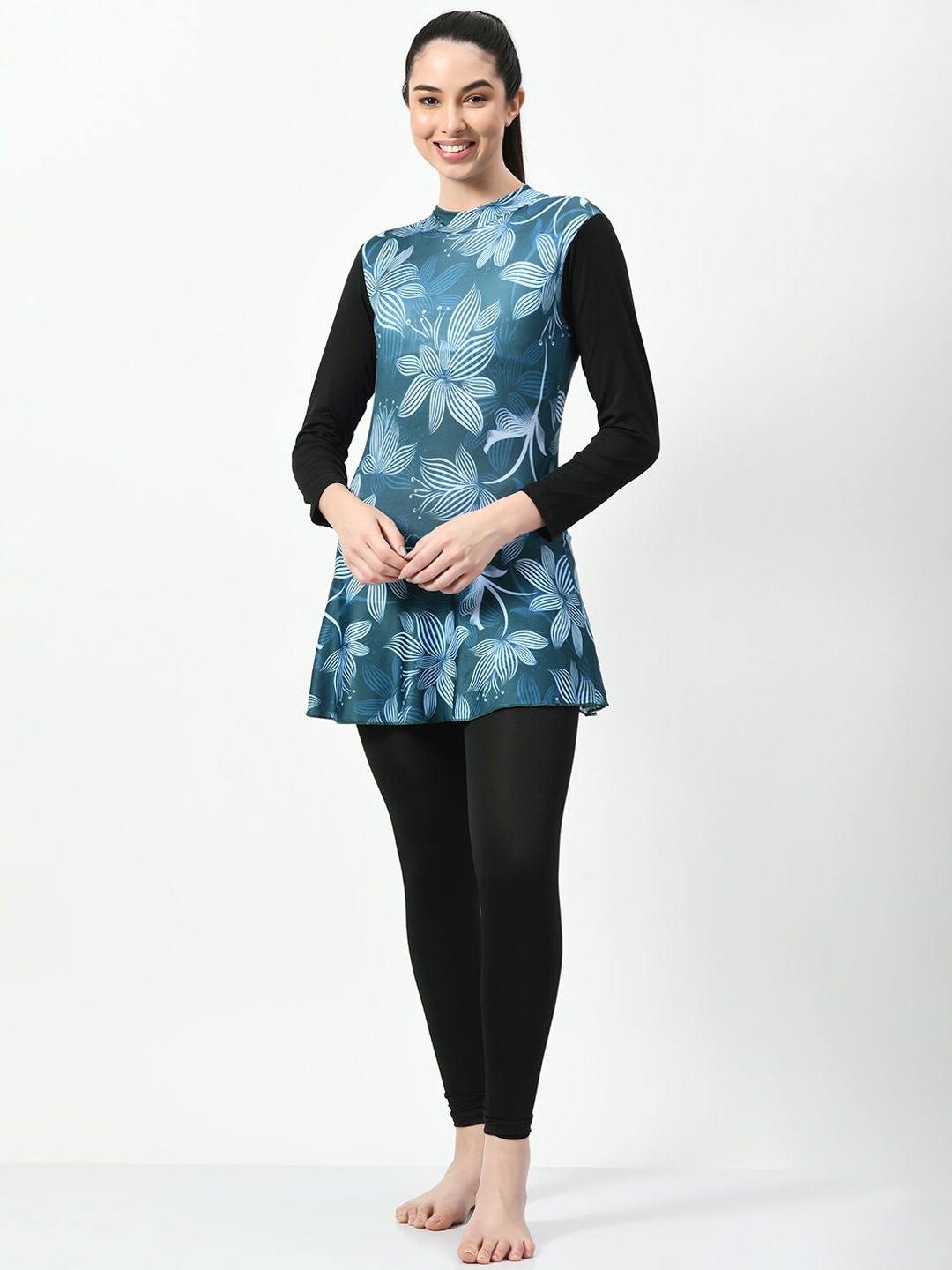 

Lebami Floral Printed Swimming Dress With Attached Tights, Blue