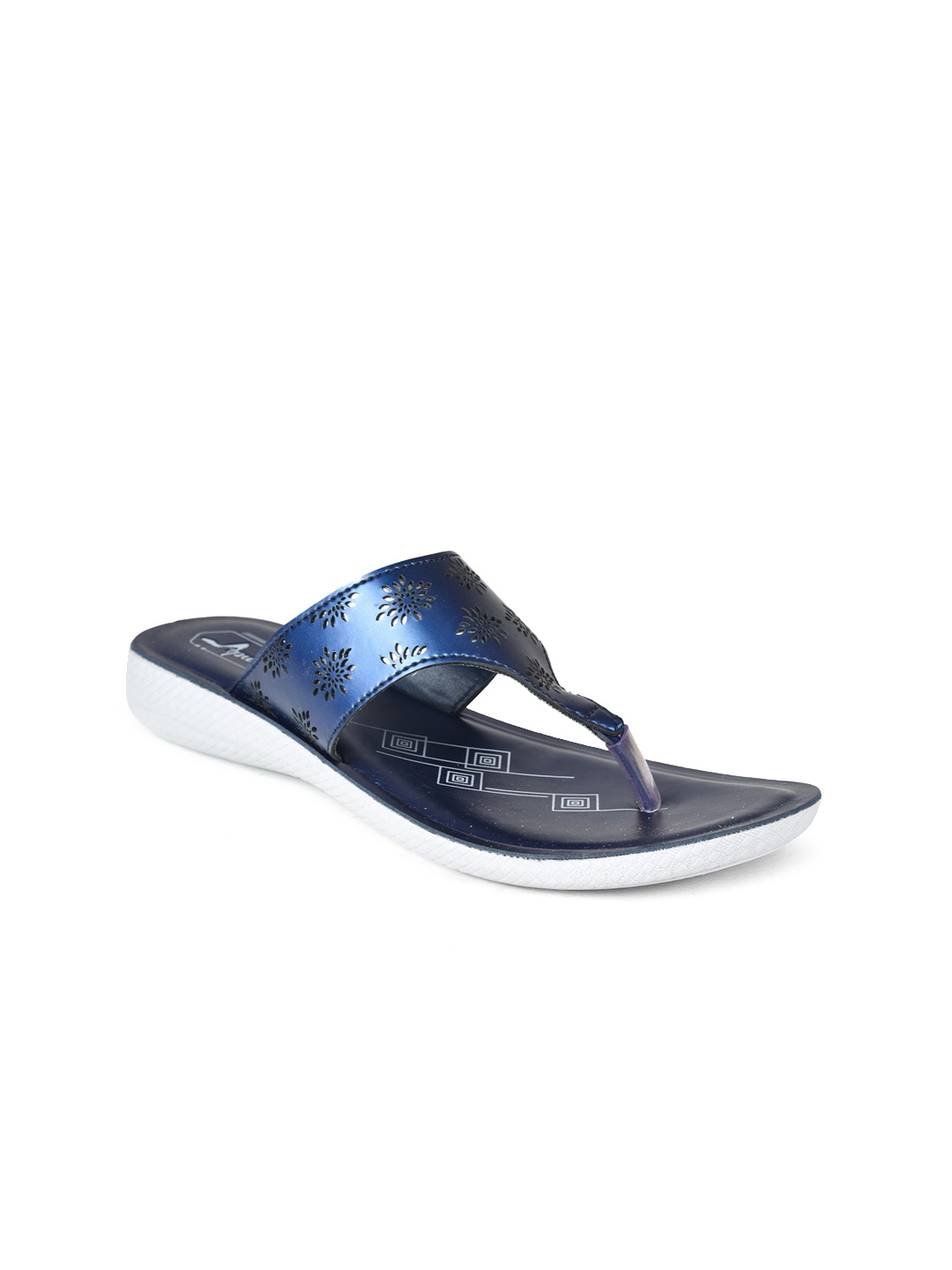 

Ajanta Laser Cuts Open Toe Flats, Navy blue