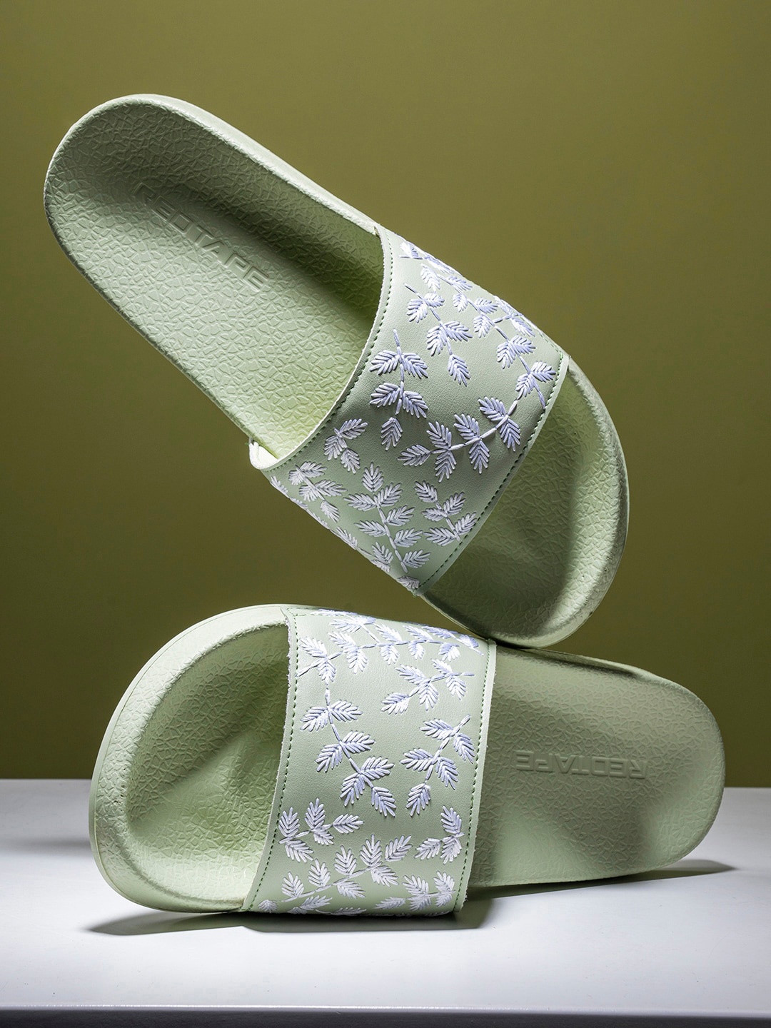 

Red Tape Women Embroidered Sliders, Sea green