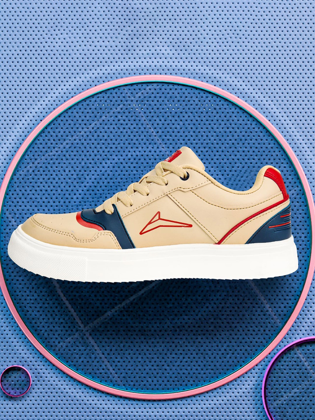 

JQR Men STYLE-004 Perforated Lightweight Comfort Insole Contrast Sole Sneakers, Beige