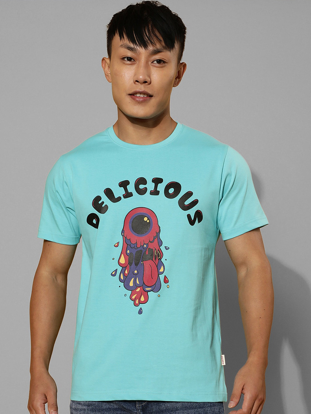 

VEIRDO Typography Printed Regular Fit Bio Finish T-shirt, Blue