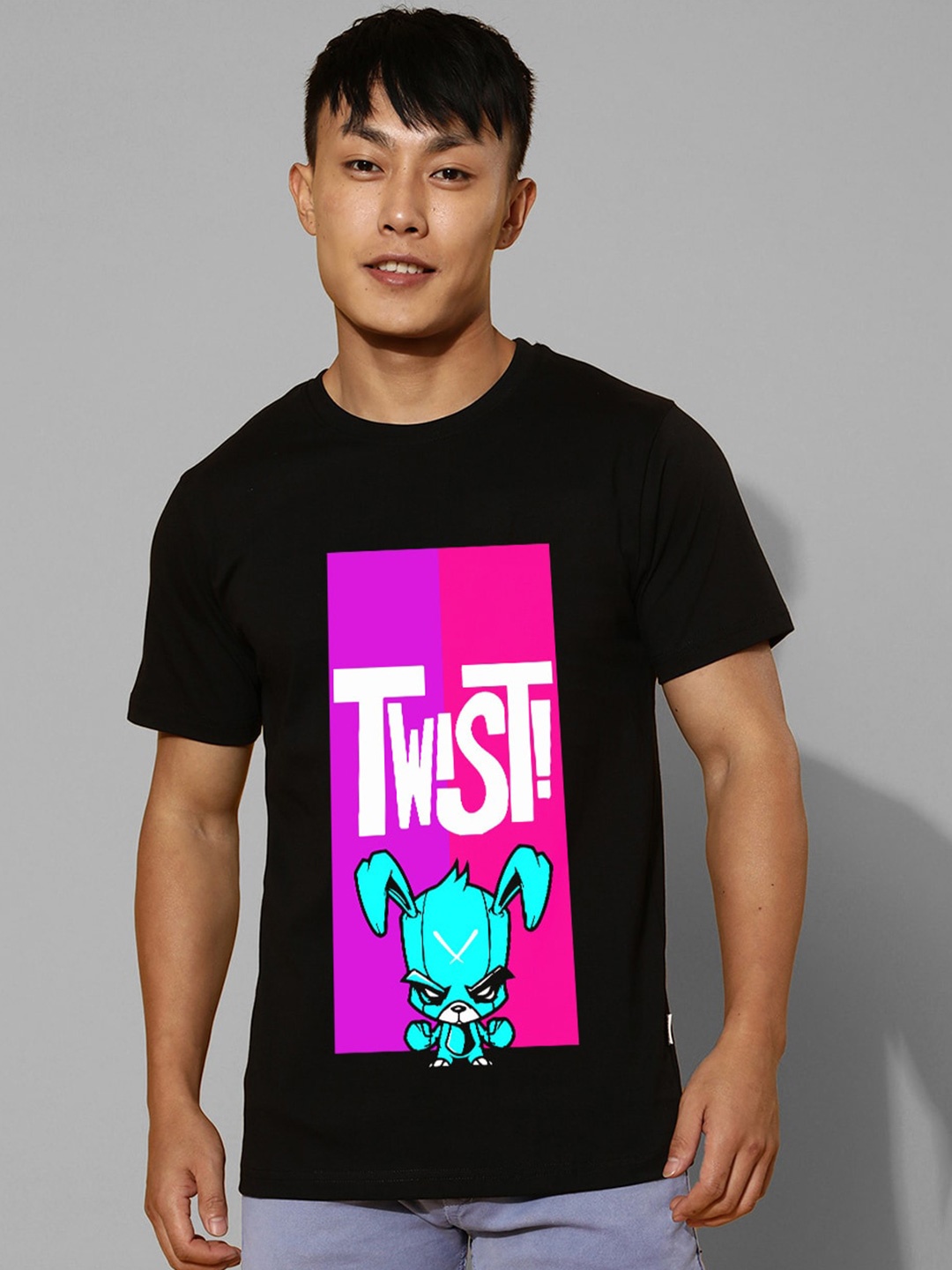 

VEIRDO Typography Printed Regular Fit Bio Finish Cotton T-shirt, Black