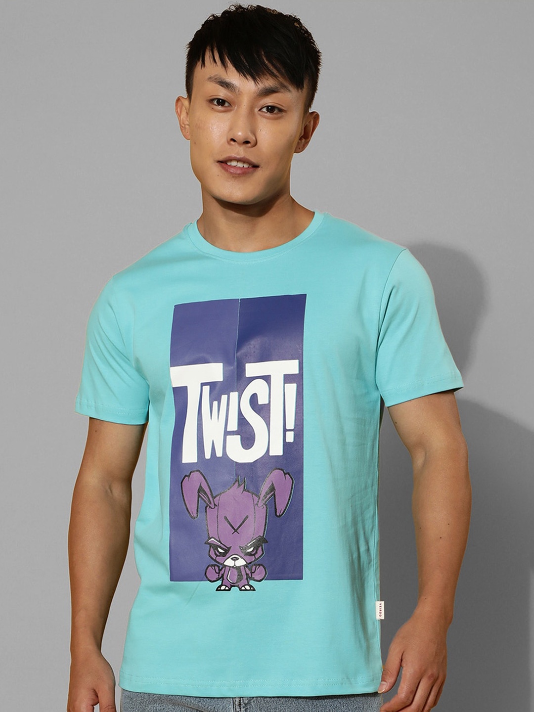 

VEIRDO Typography Printed Bio Finish Cotton T-shirt, Blue