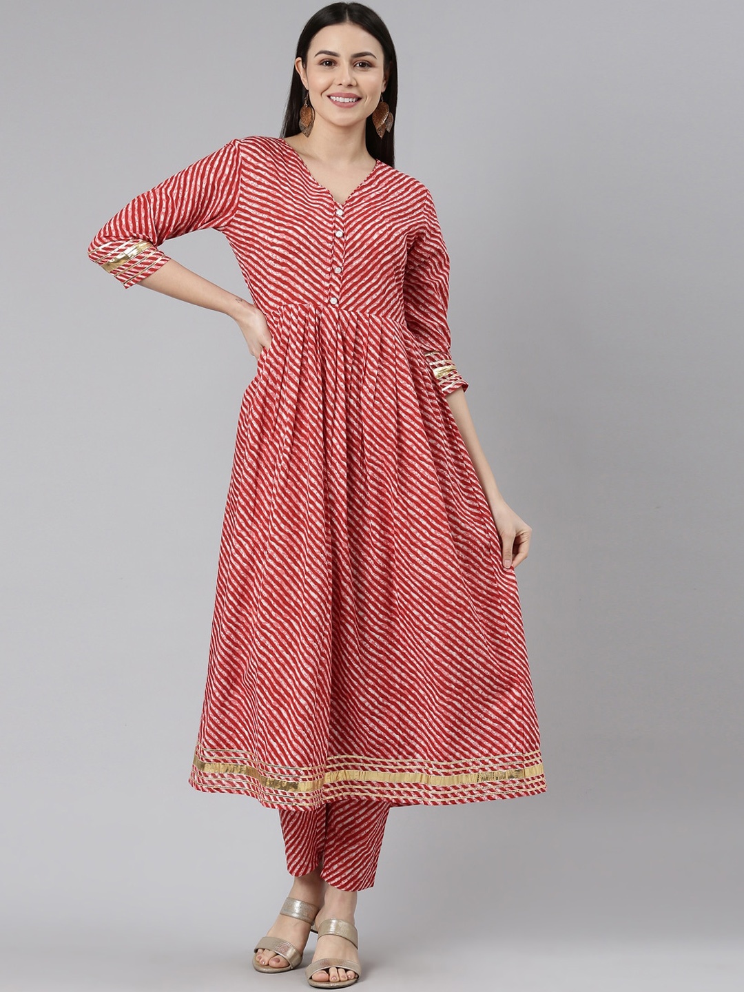 

ERISHA Leheriya Printed Cotton Anarkali Kurta, Red