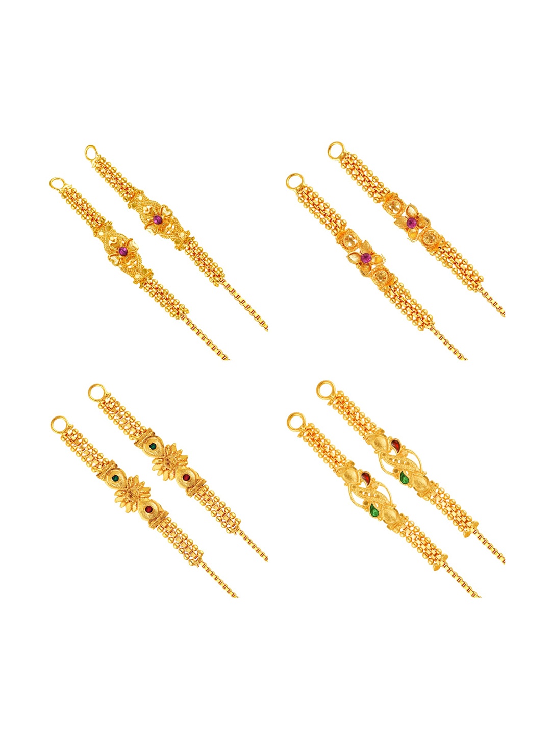 Vighnaharta Set Of 4 Gold-Plated Floral Ear Chains