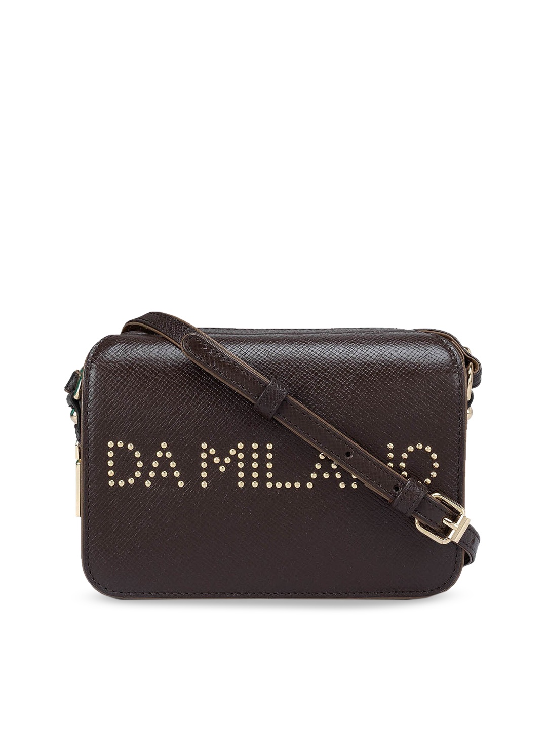 

Da Milano Embellished Leather Structured Sling Bag, Brown