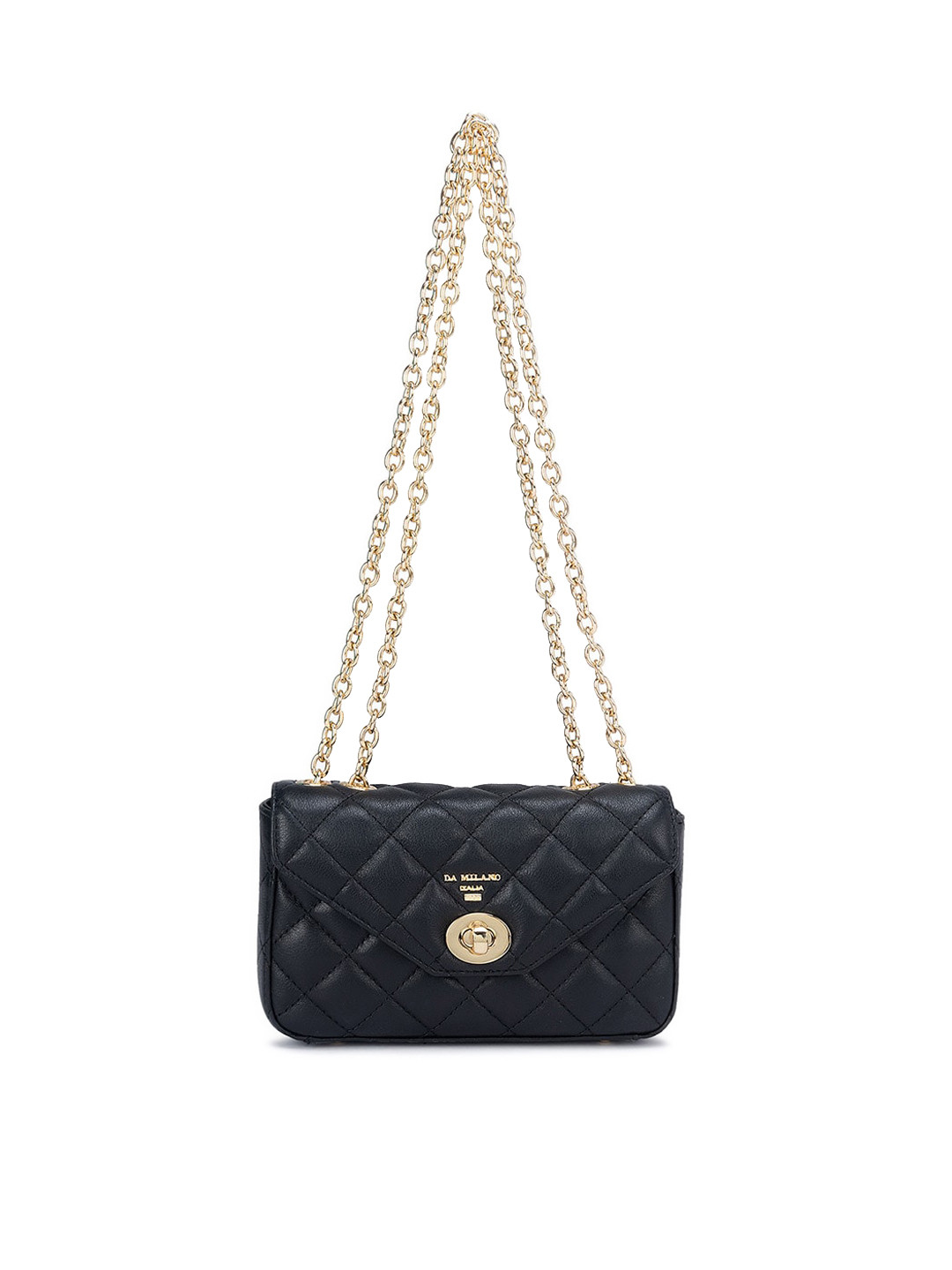 

Da Milano Leather Structured Sling Bag with Quilted Detail, Black